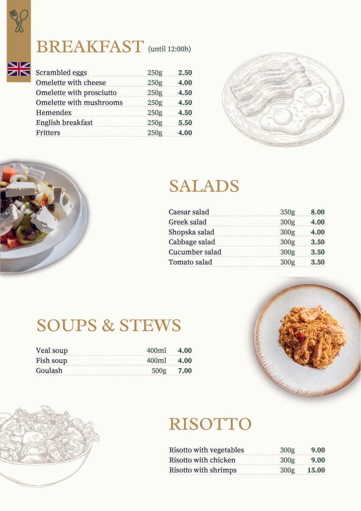 Restaurant Palma menu — English, page 1